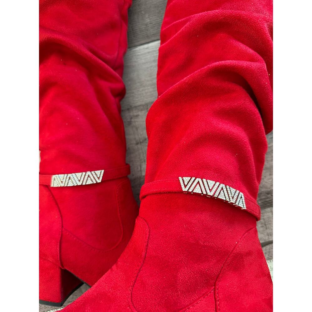 Dream Paris Jennifer-1 Red Tall Full Zip Silver Bling Boots Women’s 5.5 NIB Gift - Picture 7 of 10